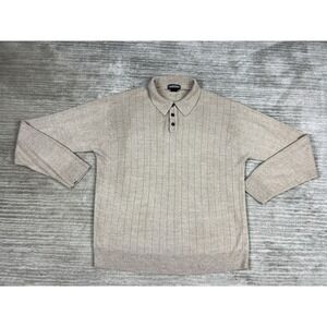 Jantzen Shirt Mens XL Beige Long Sleeve Acrylic Henley‎ Polo Vintage
